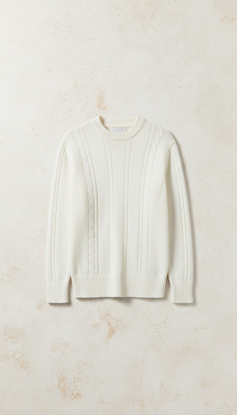 Tailored White Knit Sweater in Pure Cotton