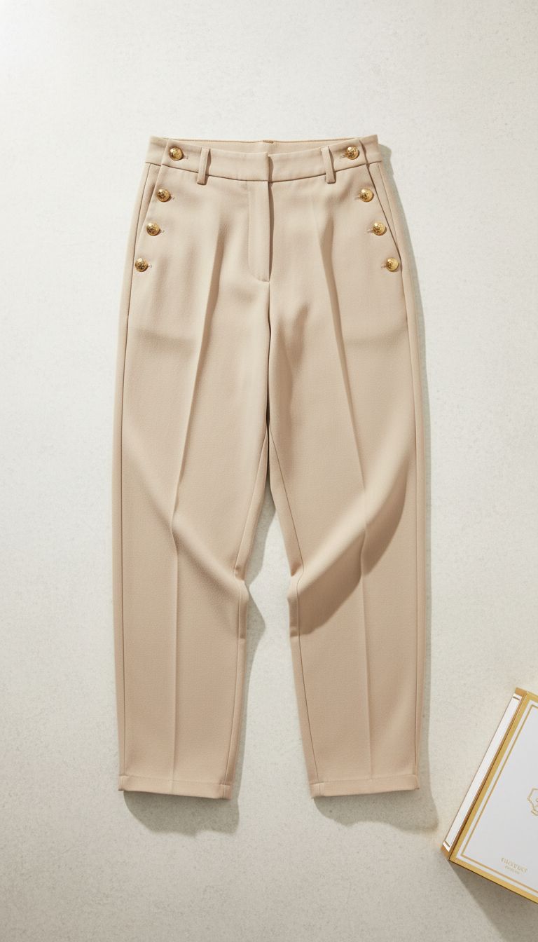 Relaxed Sand Trousers with Gold Buttons